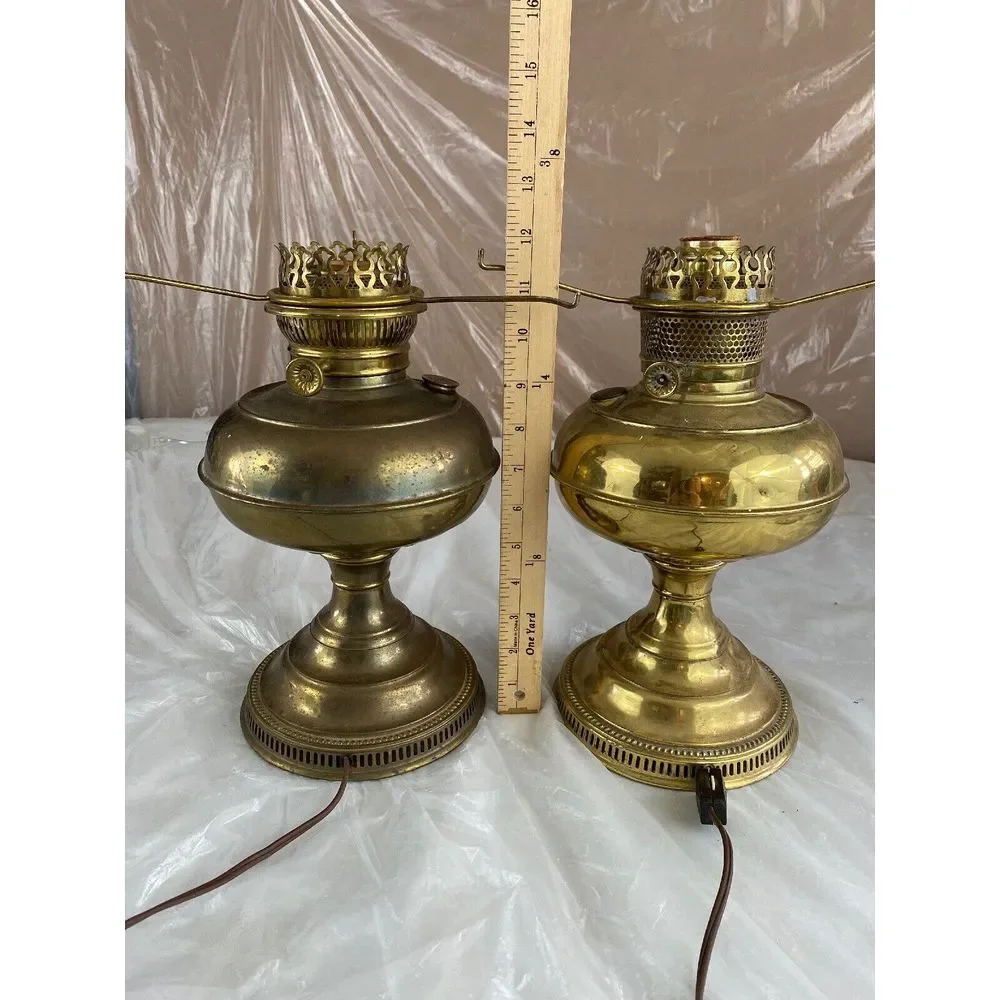 Vintage Brass Hurricane Table Lamps Set of‎ 2 Electric 12